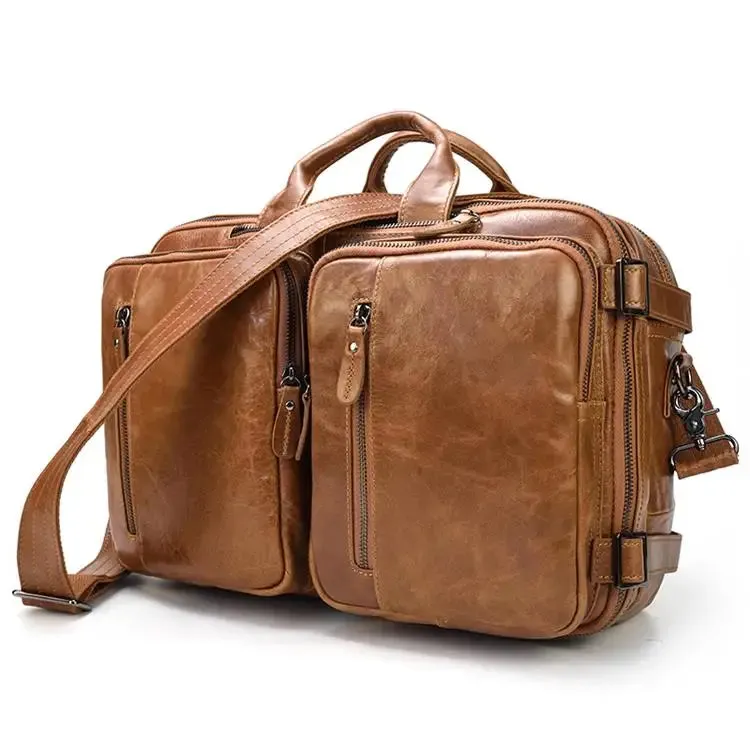 Mens Genuine Leather 3-in-1 Backpack-Briefcase-Shoulder Bag