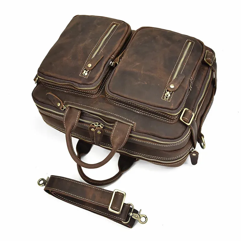 Mens Genuine Leather 3-in-1 Backpack-Briefcase-Shoulder Bag