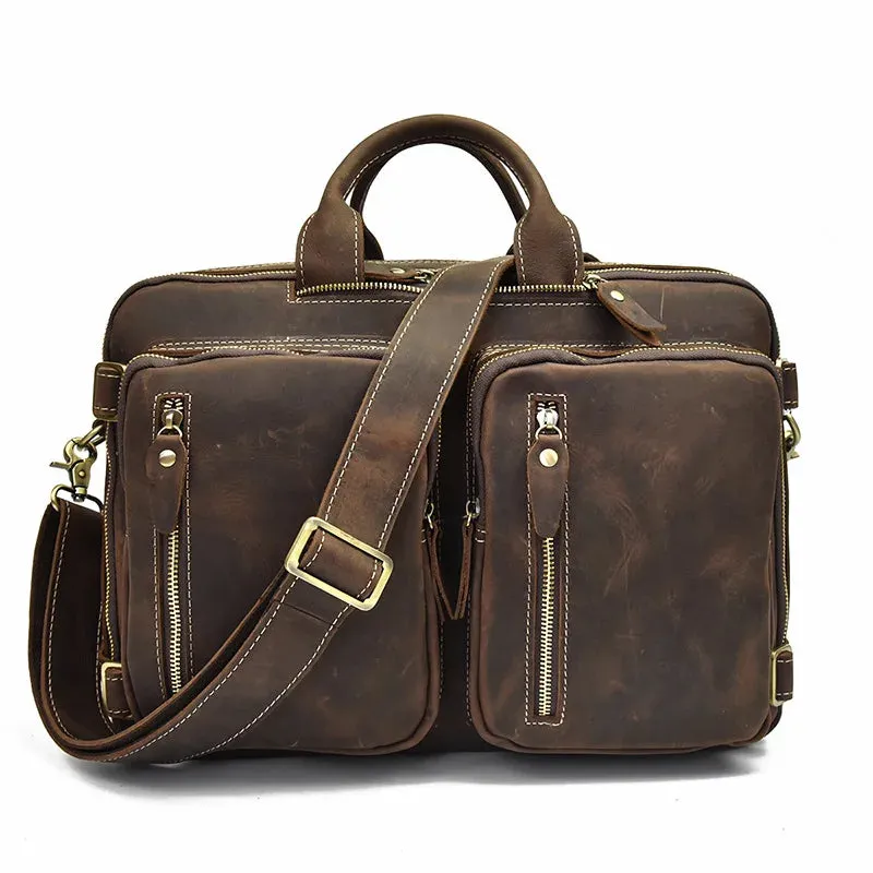 Mens Genuine Leather 3-in-1 Backpack-Briefcase-Shoulder Bag