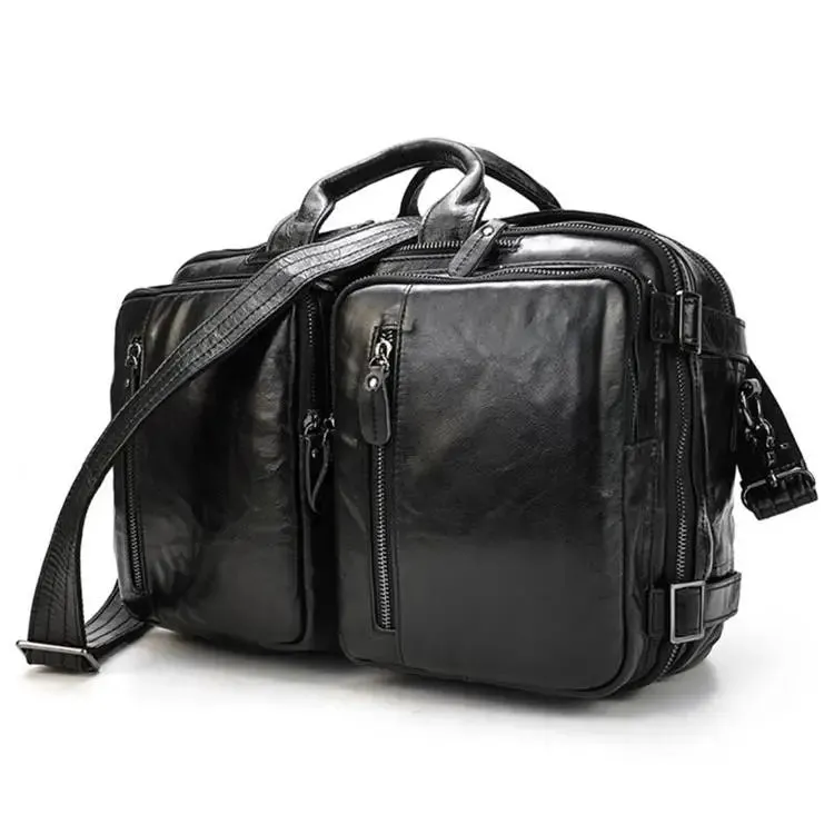 Mens Genuine Leather 3-in-1 Backpack-Briefcase-Shoulder Bag