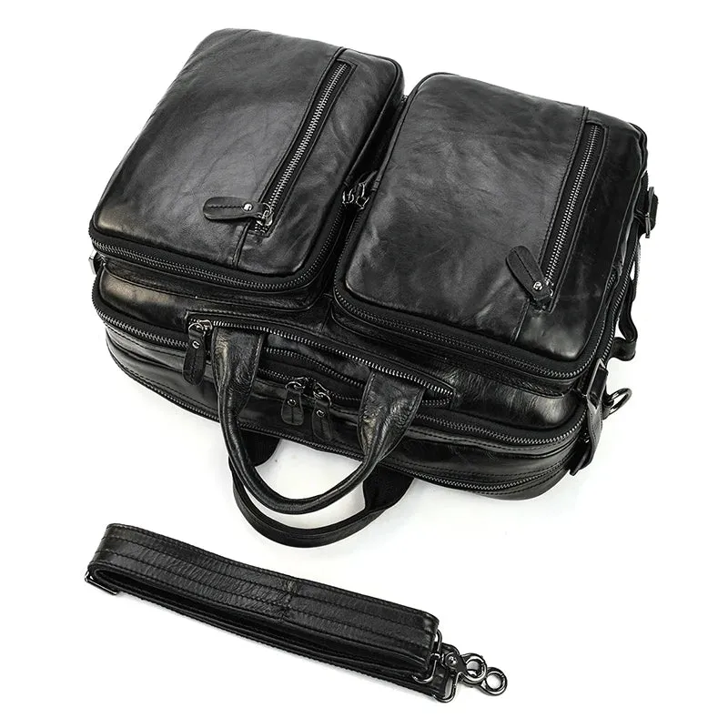 Mens Genuine Leather 3-in-1 Backpack-Briefcase-Shoulder Bag