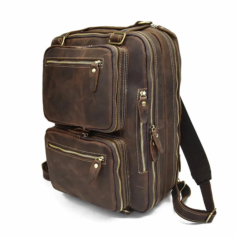 Mens Genuine Leather 3-in-1 Backpack-Briefcase-Shoulder Bag