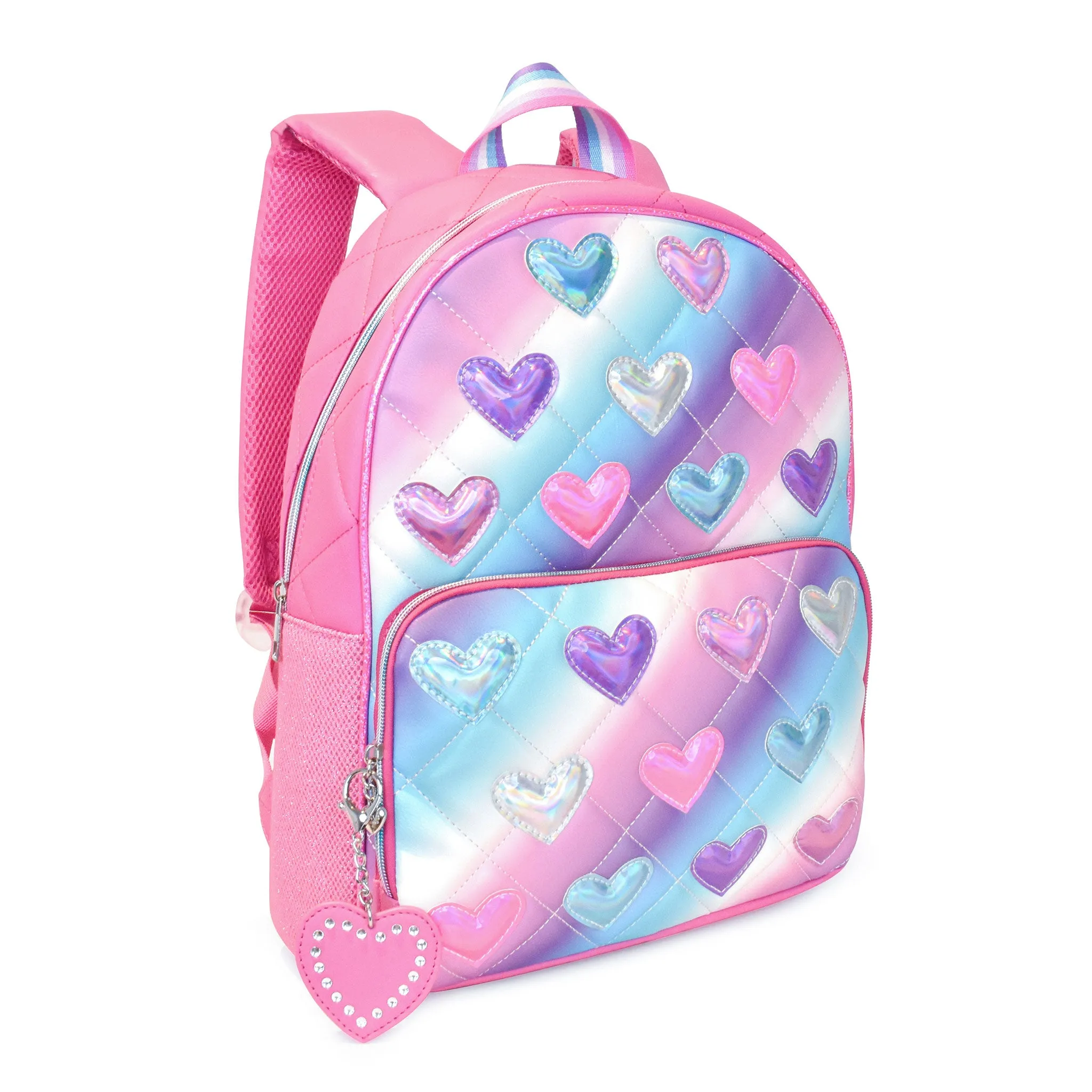 Metallic Heart-Patched Ombre Large Backpack