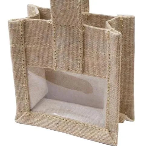 Mini Rustic Wedding Favor Burlap Tote Bag with Clear Window TJ905