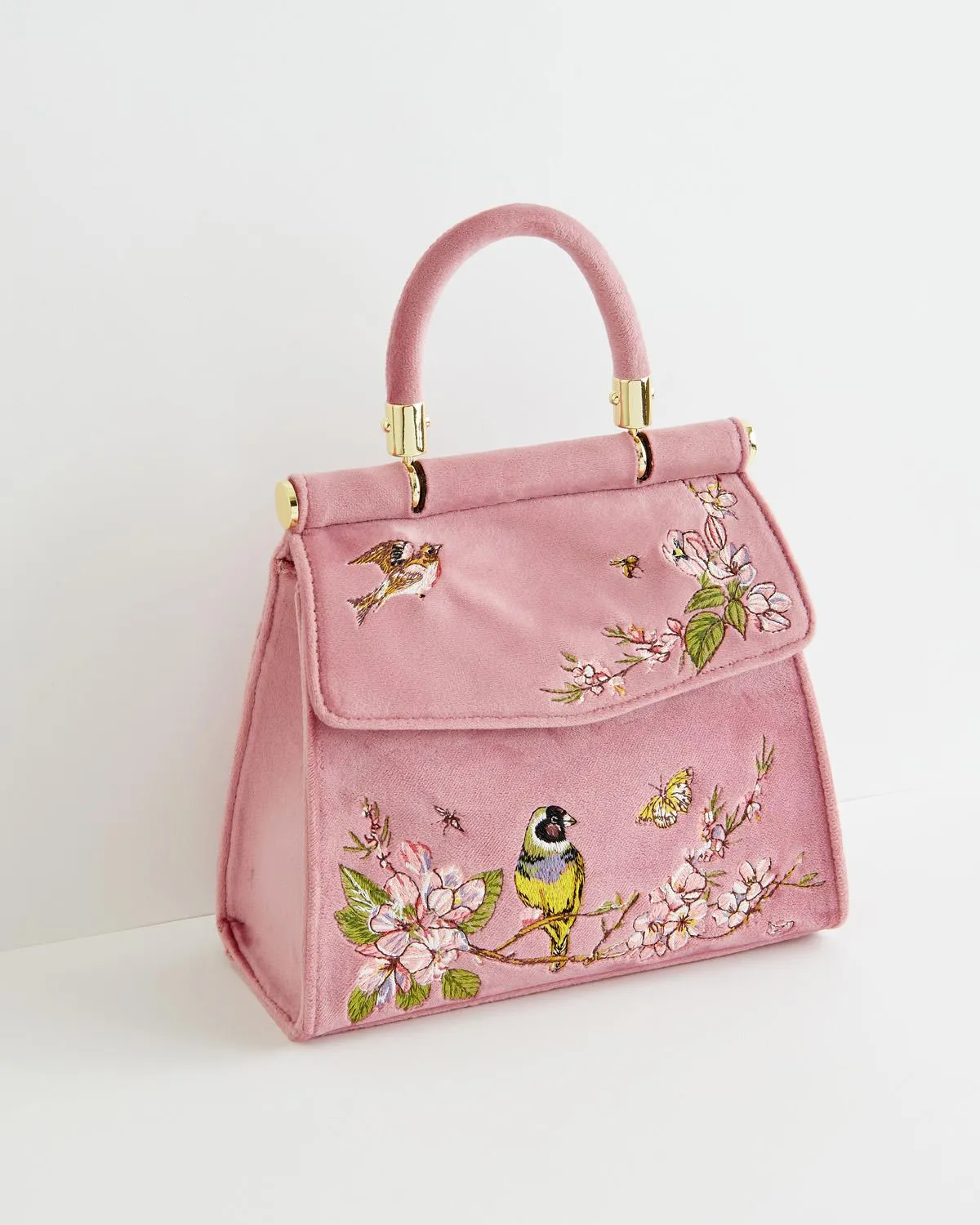 Morning Song Bird Embroidered Mini Pink Tote