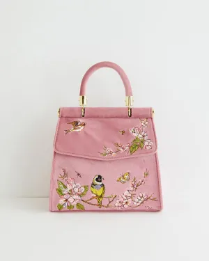 Morning Song Bird Embroidered Mini Pink Tote