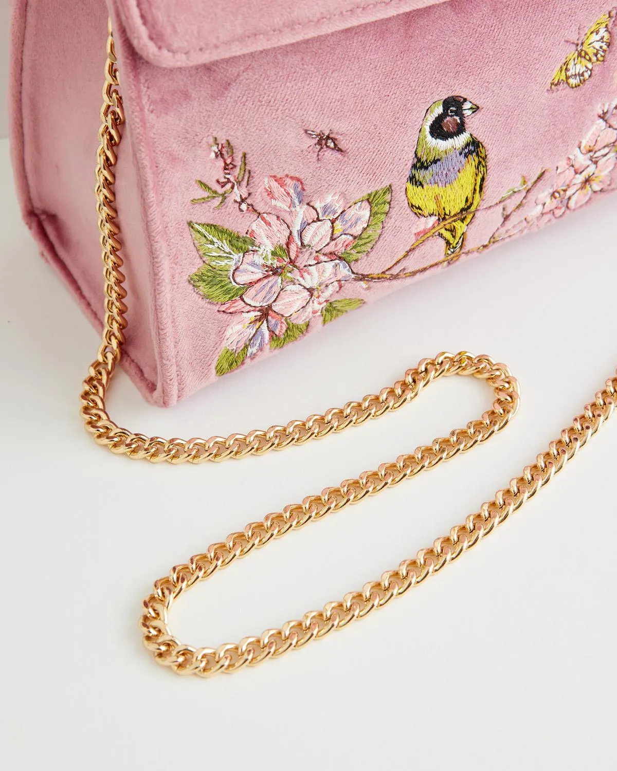 Morning Song Bird Embroidered Mini Pink Tote