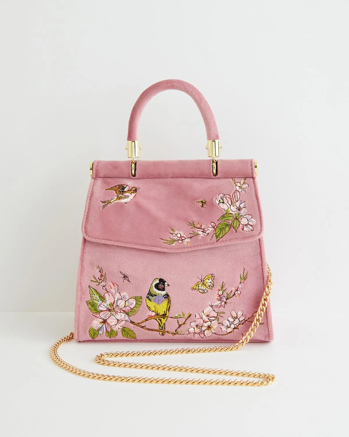 Morning Song Bird Embroidered Mini Pink Tote