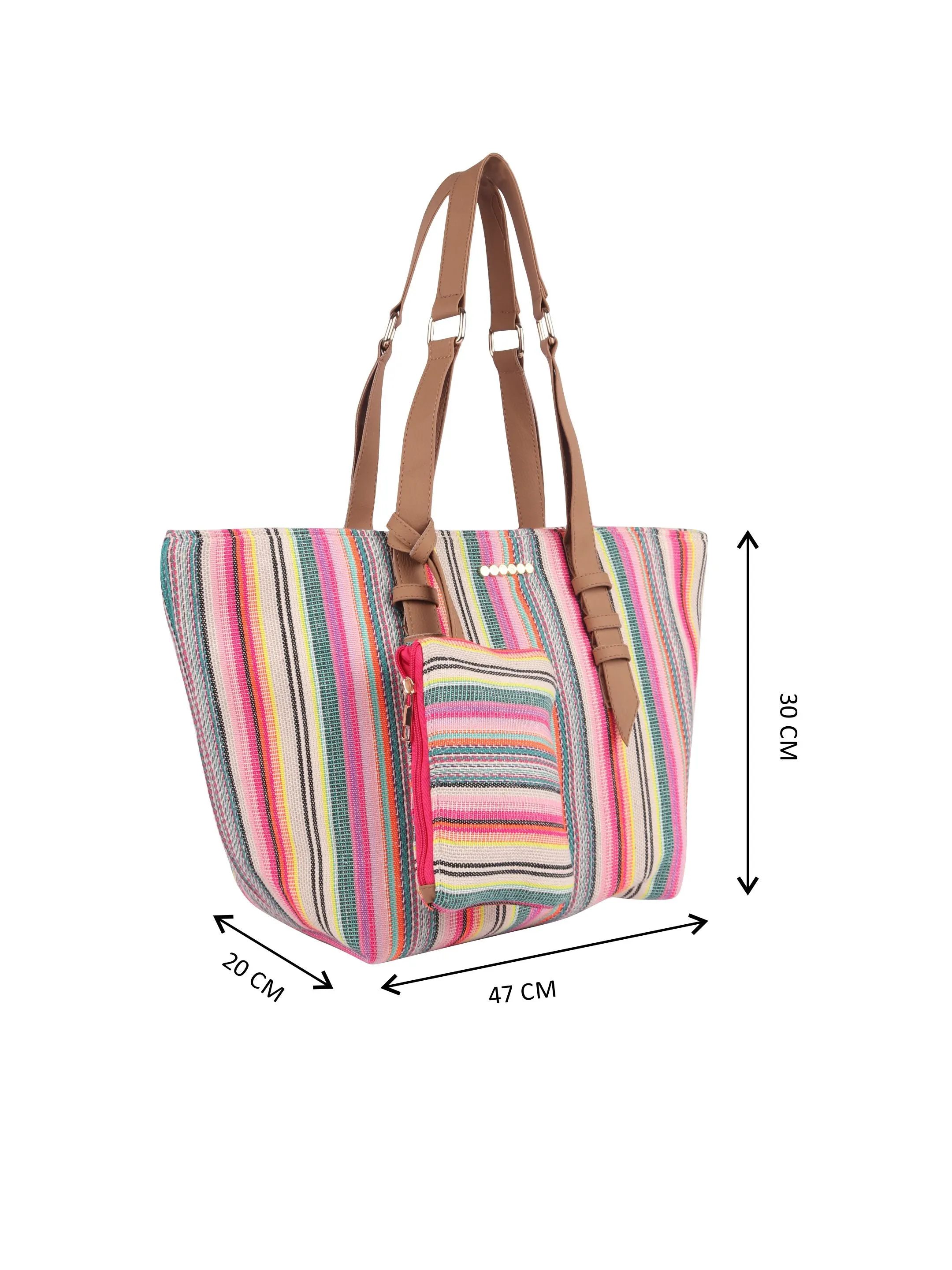 Multi Color Textured Tote Bag With Coin Pouch