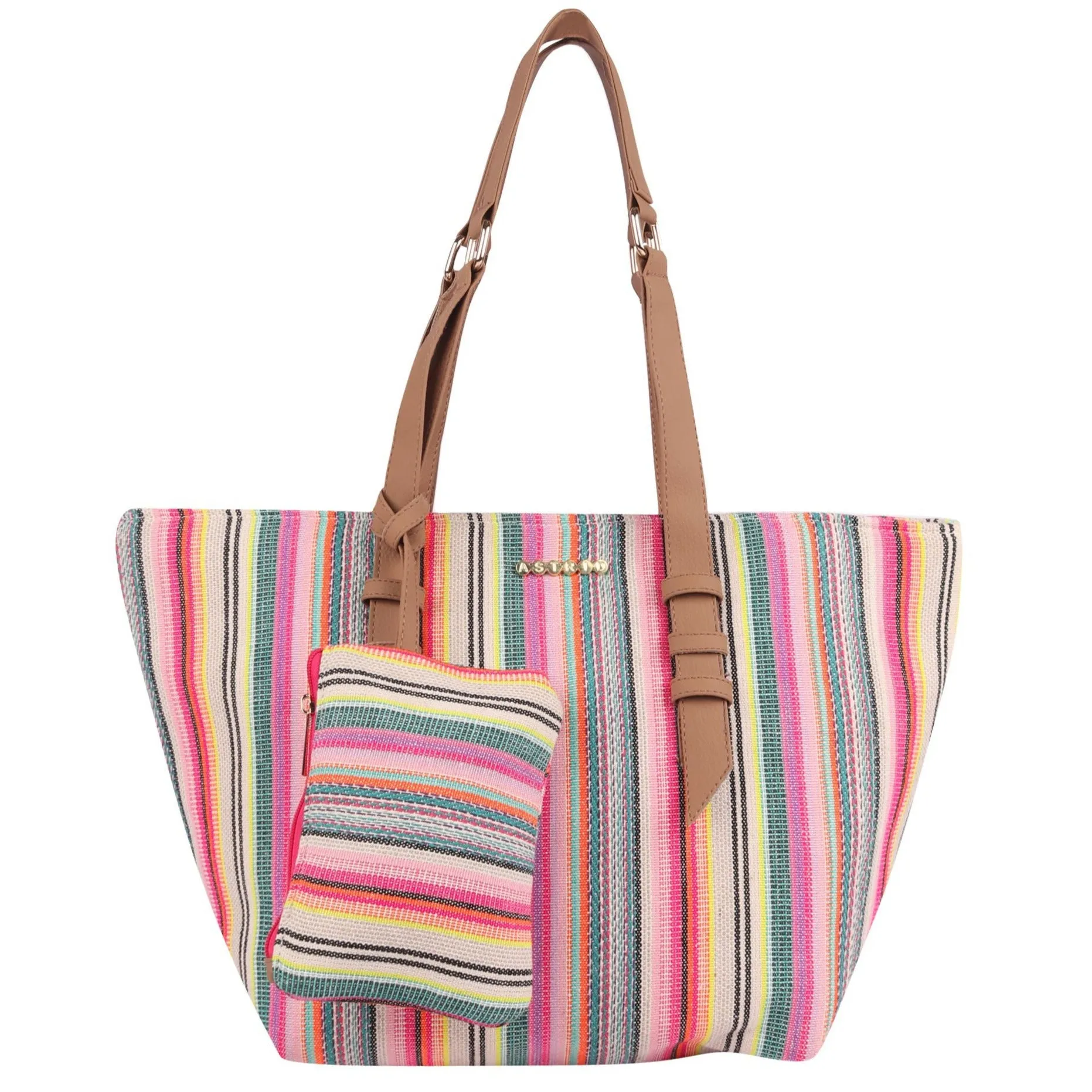 Multi Color Textured Tote Bag With Coin Pouch