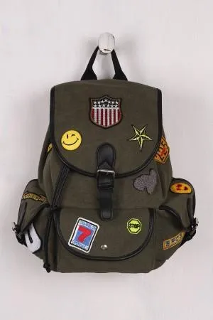 Multi Patches Canvas Drawstring Backpack