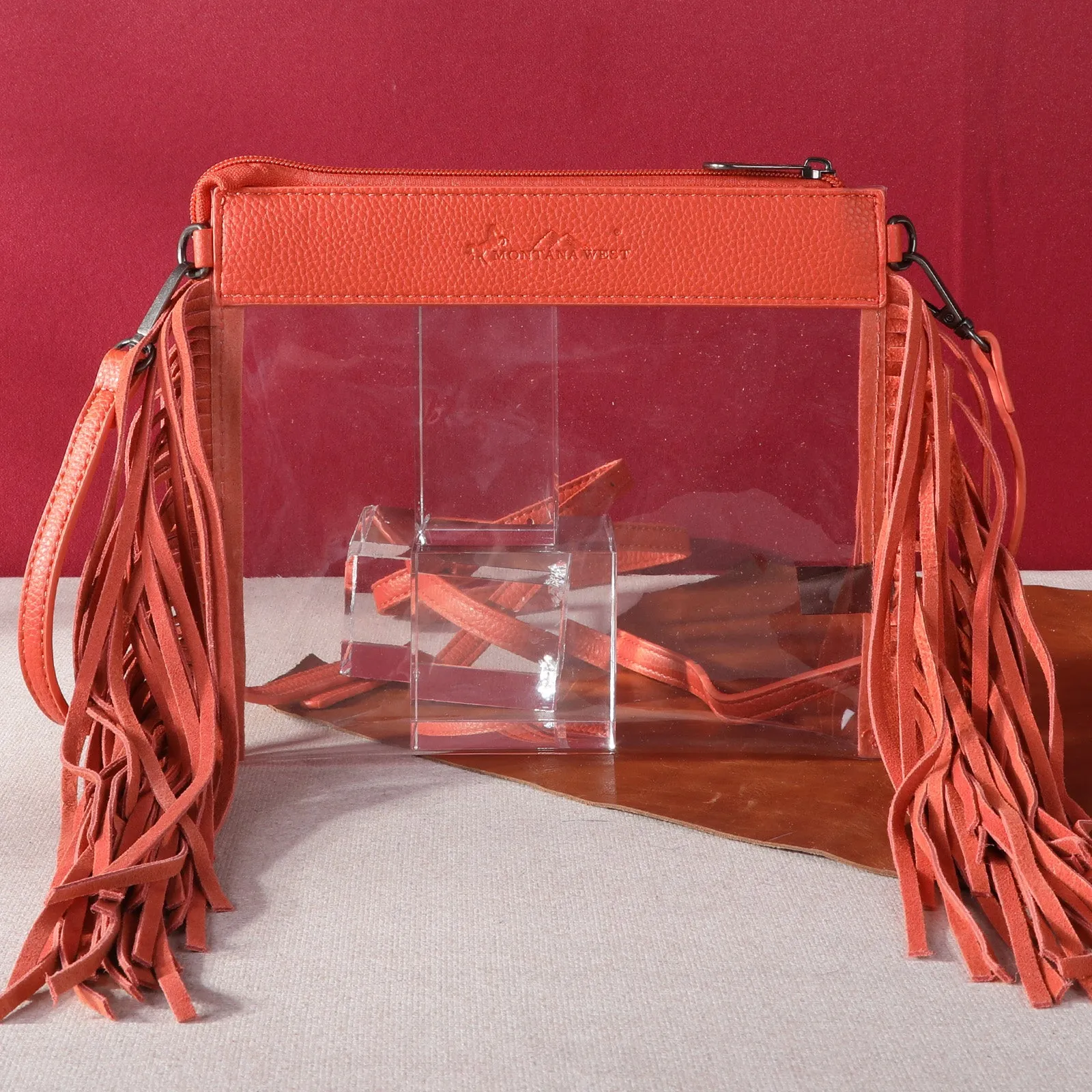 MW1257-A191  Montana West Western Fringe Stadium Clear Crossbody Bag