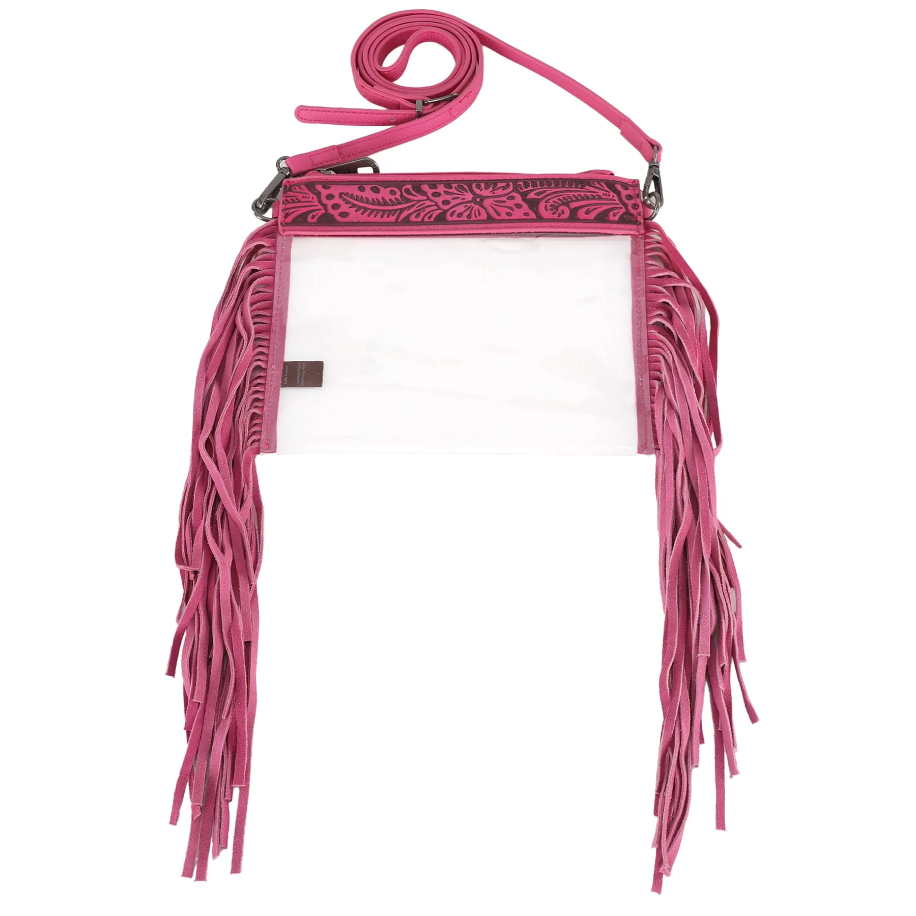 MW1257-A191  Montana West Western Fringe Stadium Clear Crossbody Bag