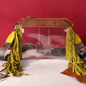 MW906-A191   Montana West Western Fringe Stadium Clear Crossbody Bag - Mustard