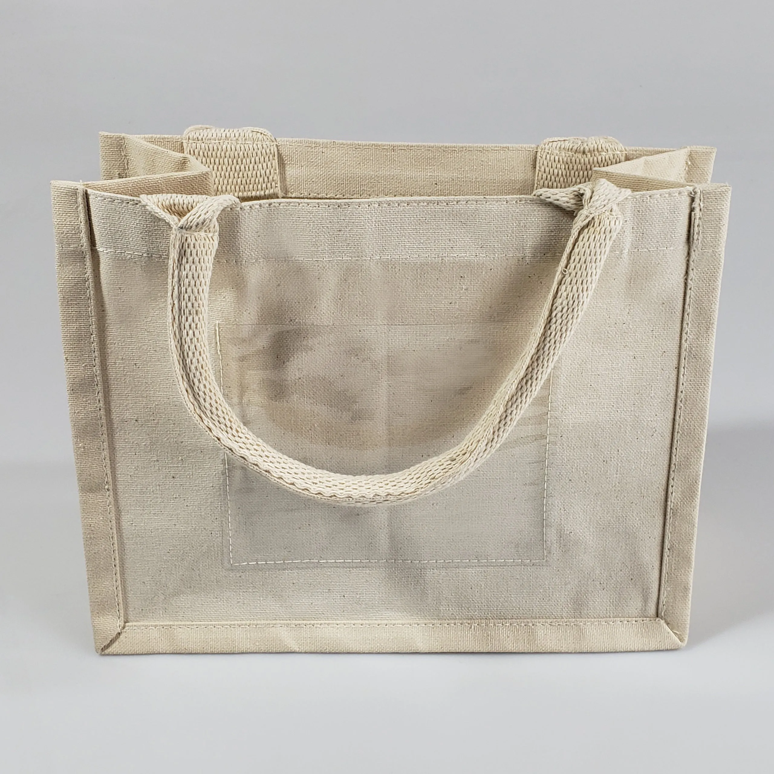 Natural Canvas Wedding Favor Tote Bags with Front Pocket - TF207