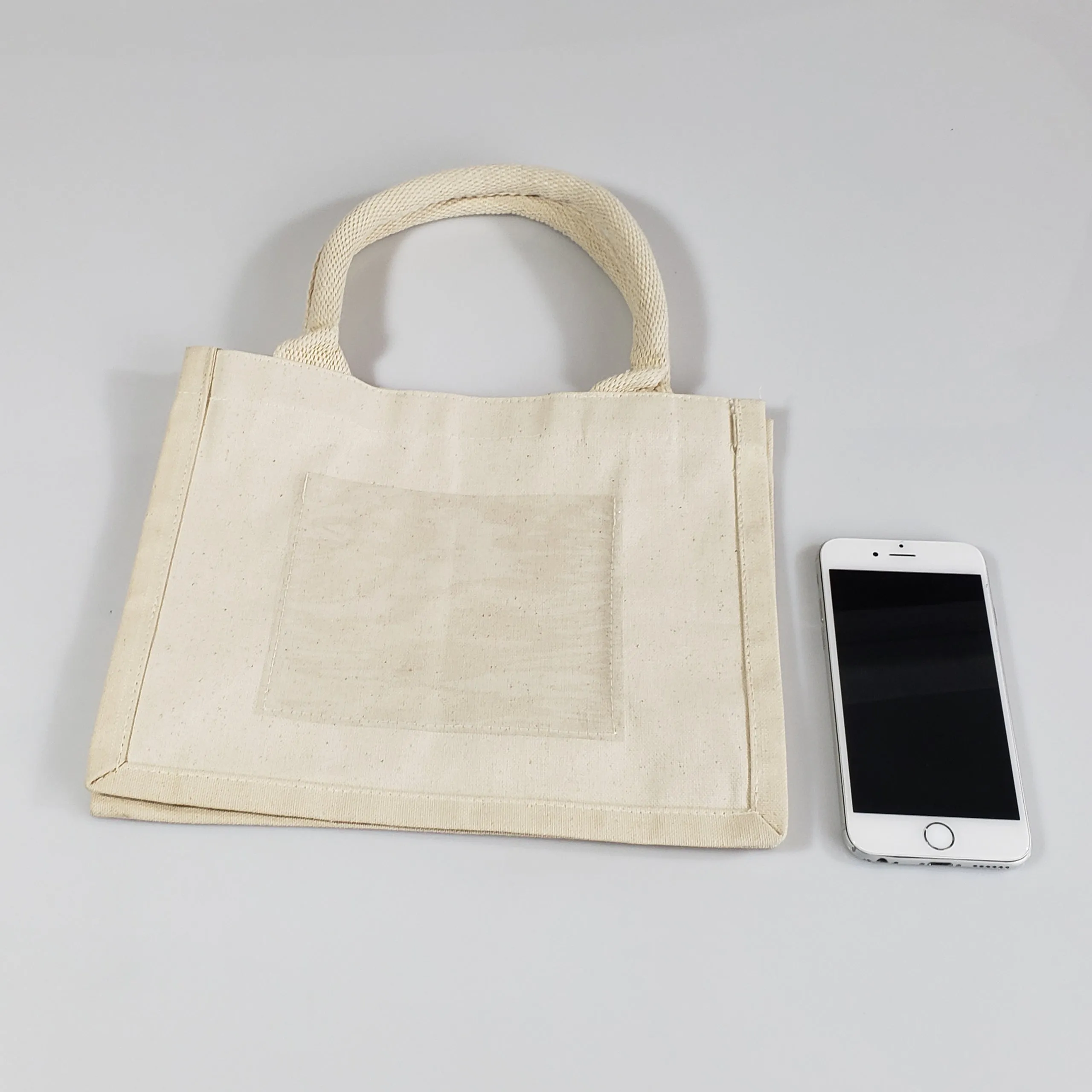 Natural Canvas Wedding Favor Tote Bags with Front Pocket - TF207