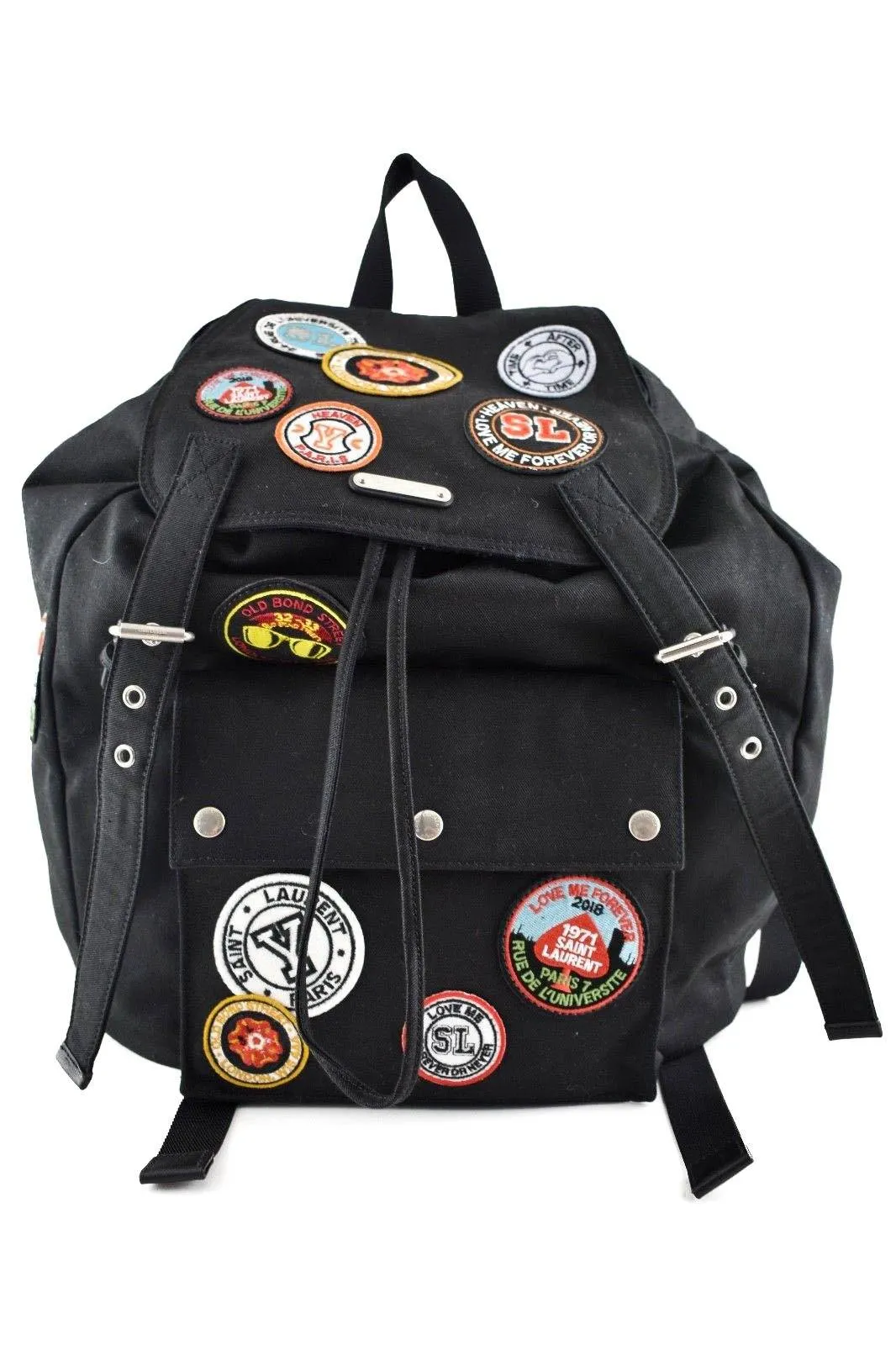 Noe Black Canvas Patches Logo Patch YSL Backpack