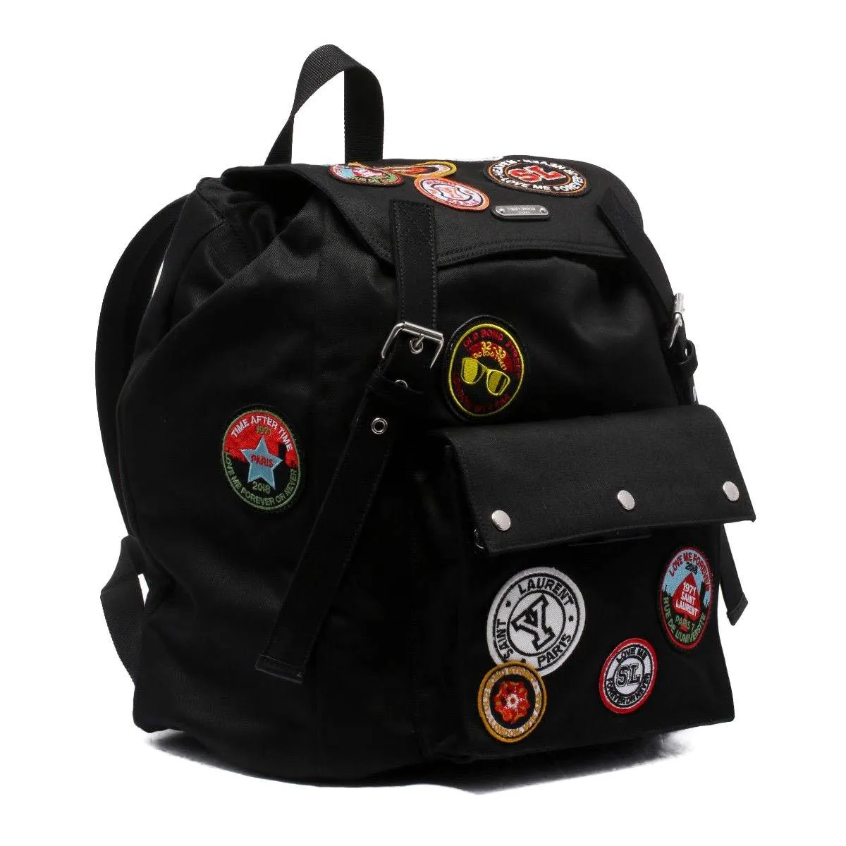 Noe Black Canvas Patches Logo Patch YSL Backpack