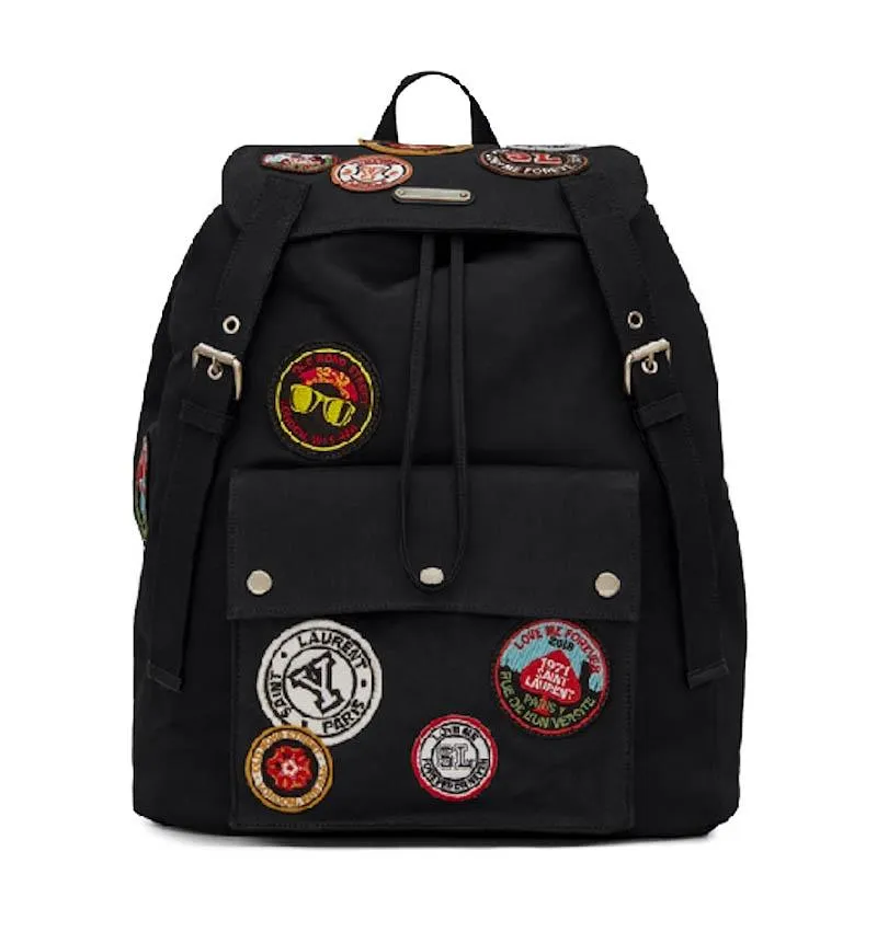 Noe Black Canvas Patches Logo Patch YSL Backpack