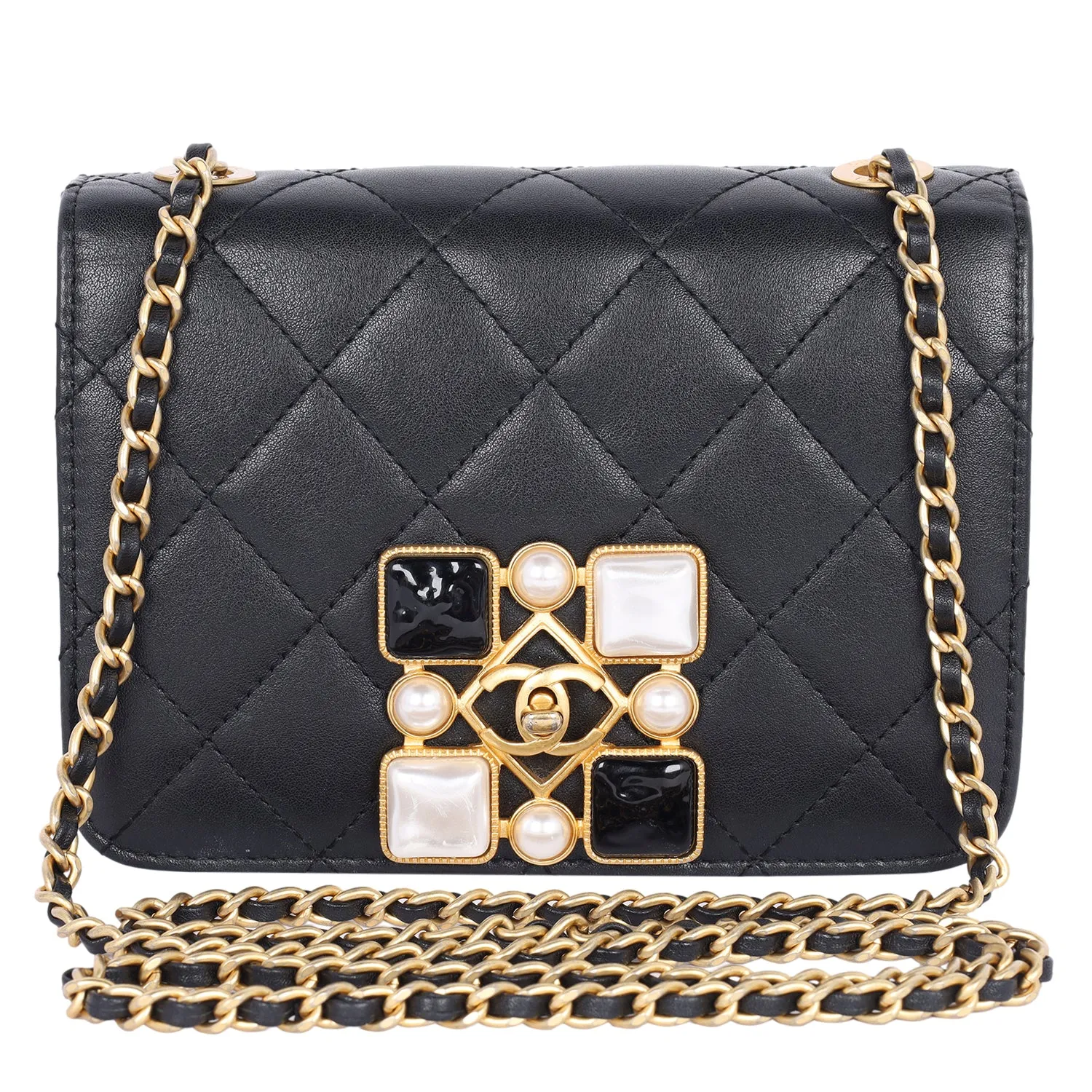 Onyx Pearl Flap Crossbody Bag