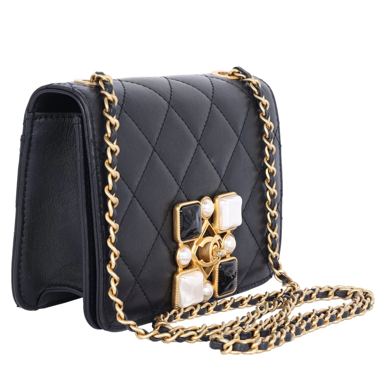 Onyx Pearl Flap Crossbody Bag