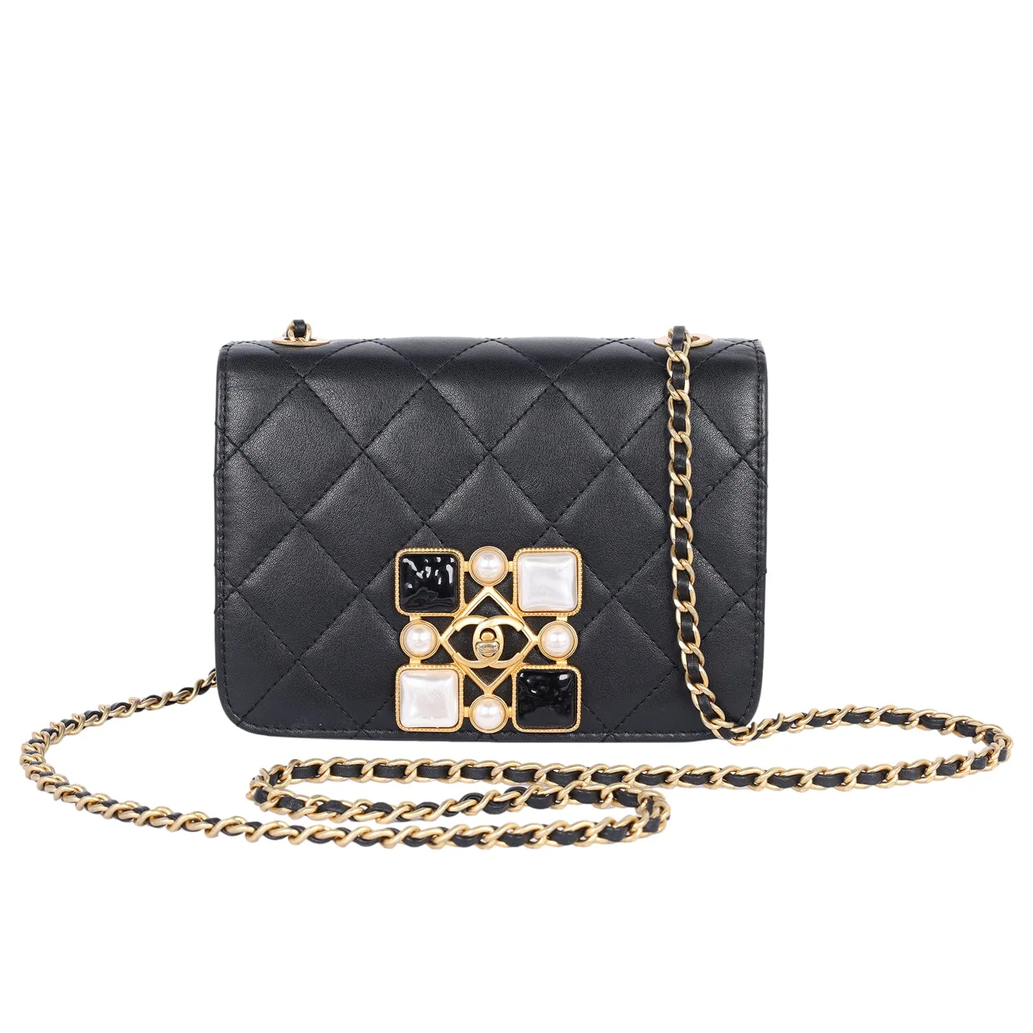 Onyx Pearl Flap Crossbody Bag