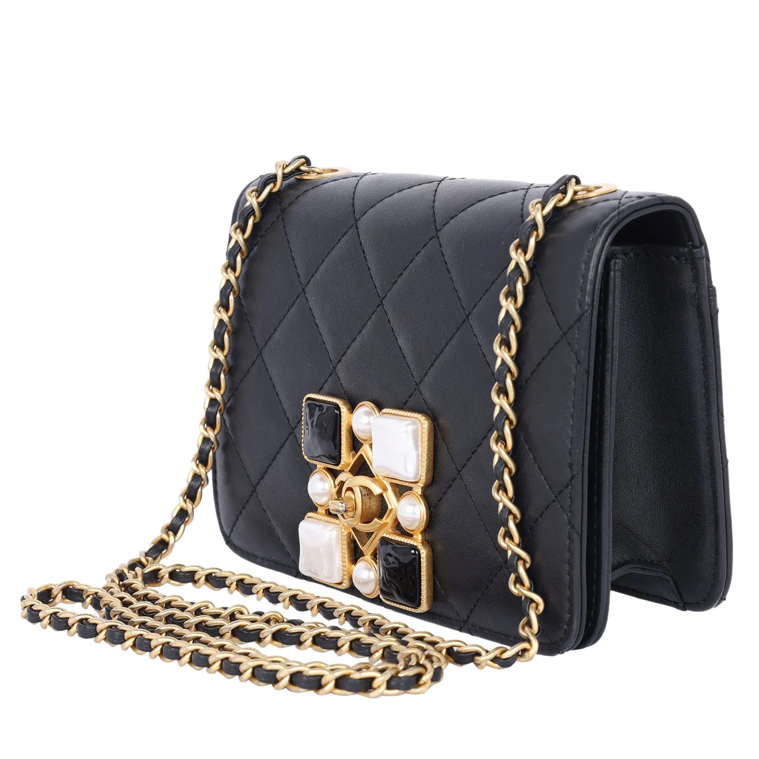 Onyx Pearl Flap Crossbody Bag