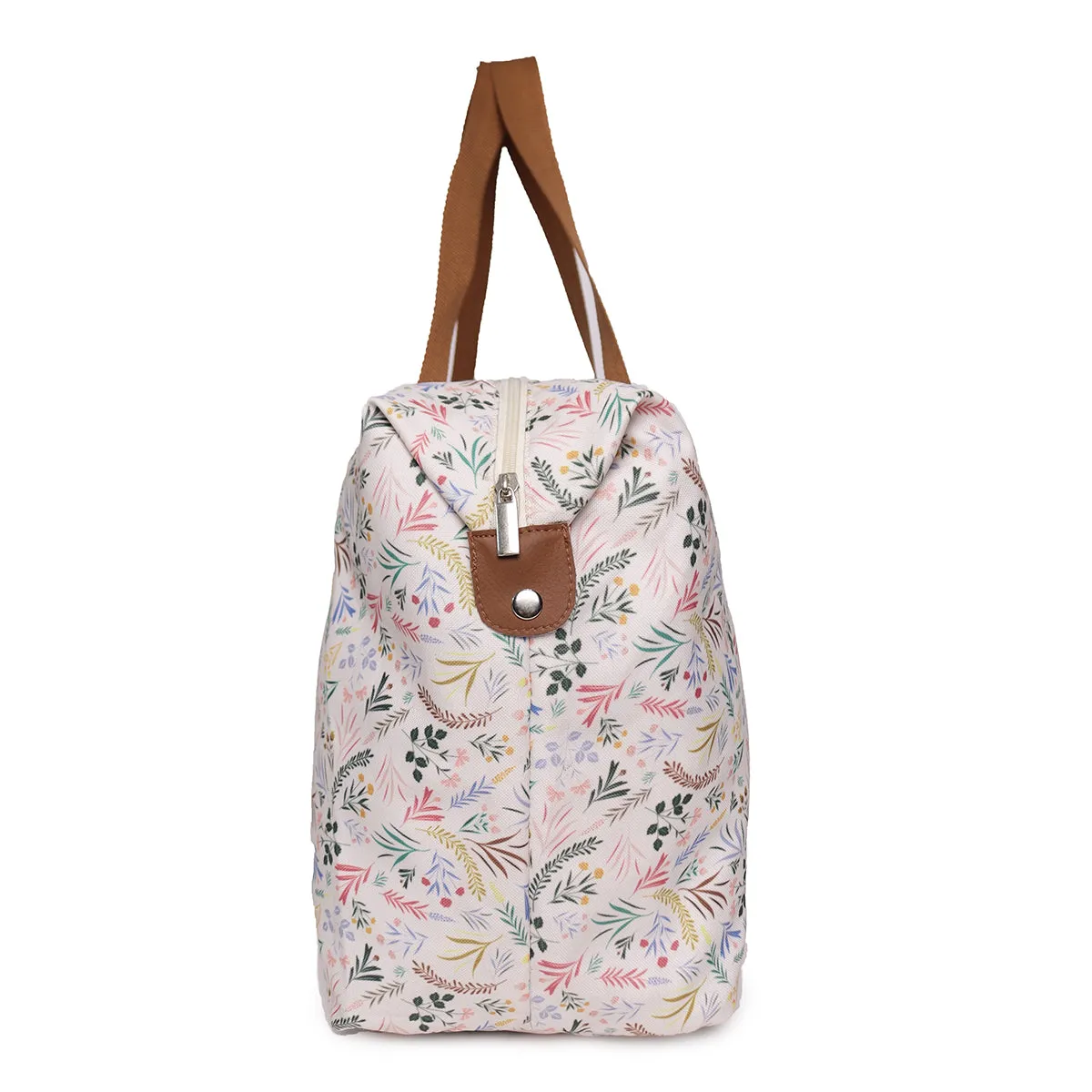 Oversize Tote Bag Natural Color Floral Print On Polyester Fabric,