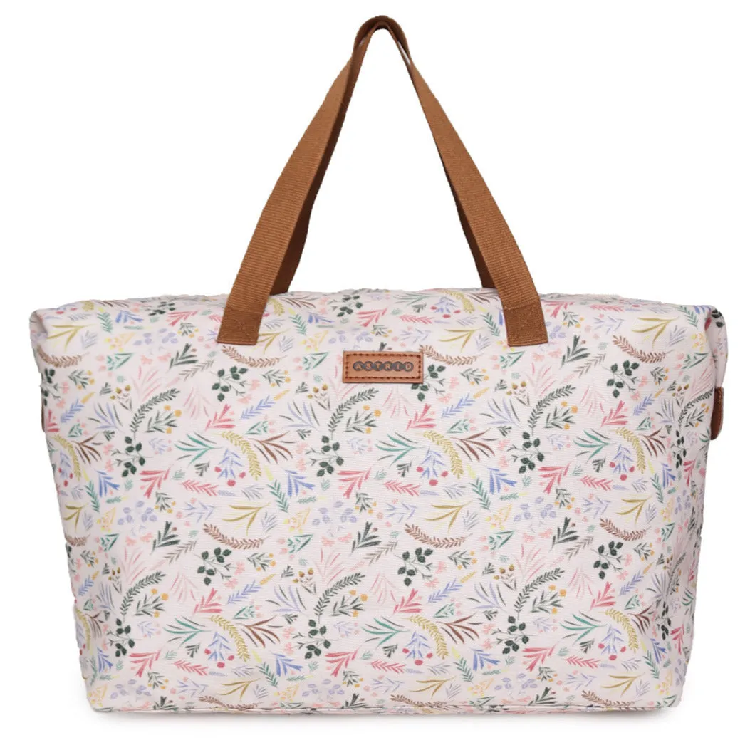 Oversize Tote Bag Natural Color Floral Print On Polyester Fabric,