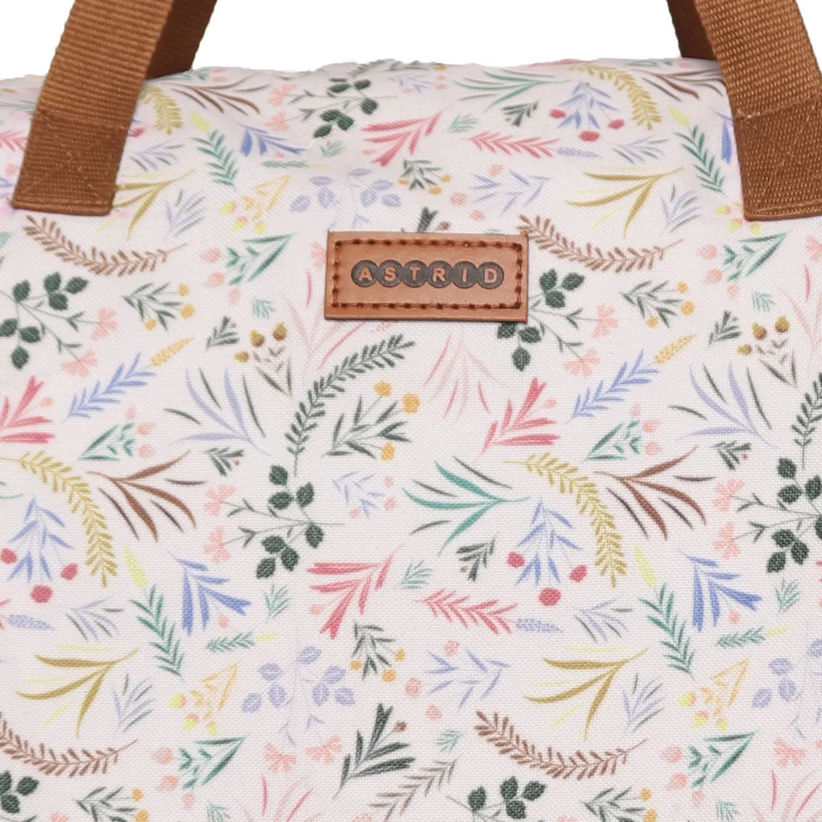 Oversize Tote Bag Natural Color Floral Print On Polyester Fabric,