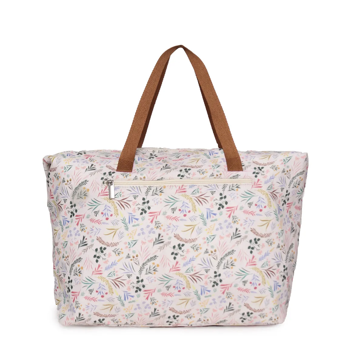 Oversize Tote Bag Natural Color Floral Print On Polyester Fabric,