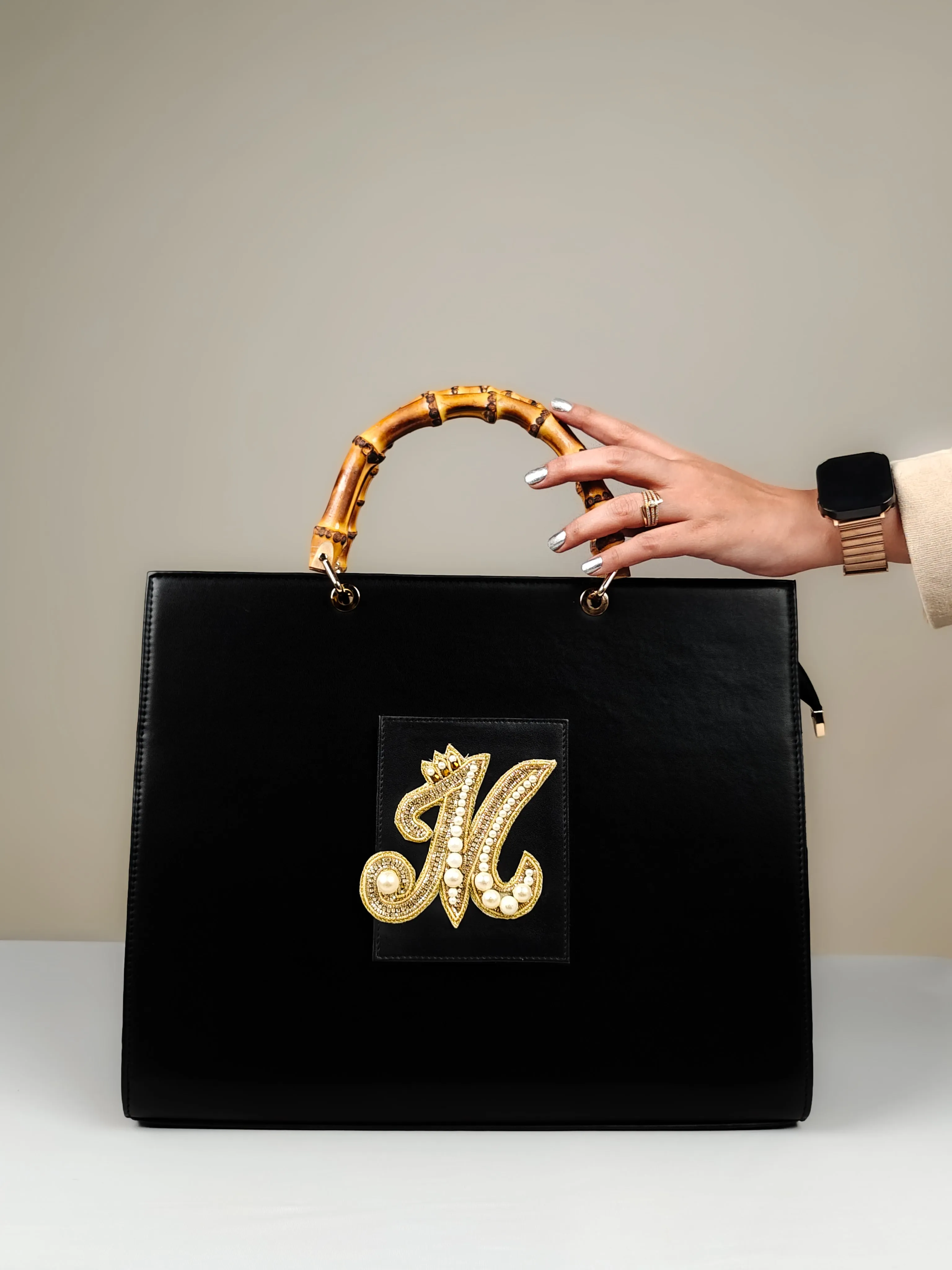 Personalized Tote Bags -Monogram Wooden Handle Edition