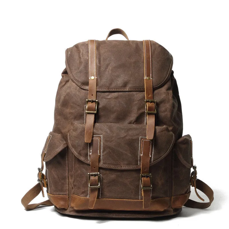 Personalized Waxed Canvas Travel Backpack School Backpack Hiking Rucksack Laptop Backpack