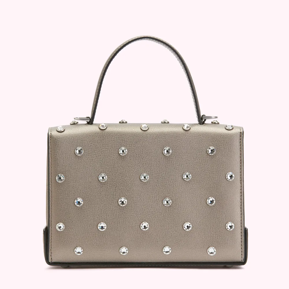 PEWTER MEDIUM LIP TURNLOCK QUEENIE HANDBAG WITH SWAROVSKI® CRYSTALS