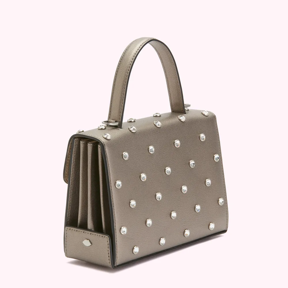 PEWTER MEDIUM LIP TURNLOCK QUEENIE HANDBAG WITH SWAROVSKI® CRYSTALS