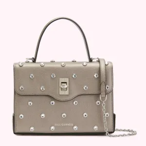 PEWTER MEDIUM LIP TURNLOCK QUEENIE HANDBAG WITH SWAROVSKI® CRYSTALS