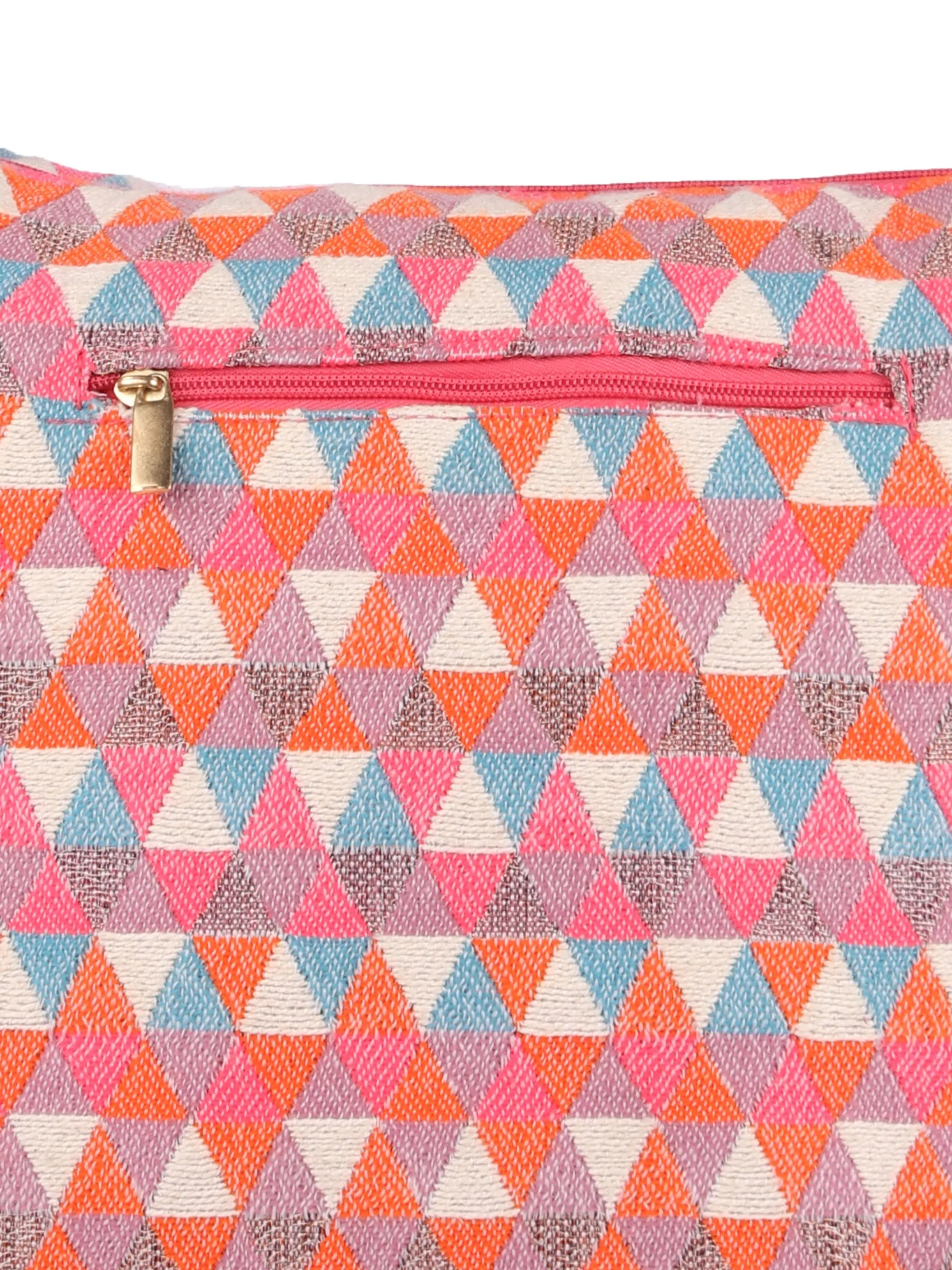 Pink Diamond Textured Tote Bag With Coin Pouch