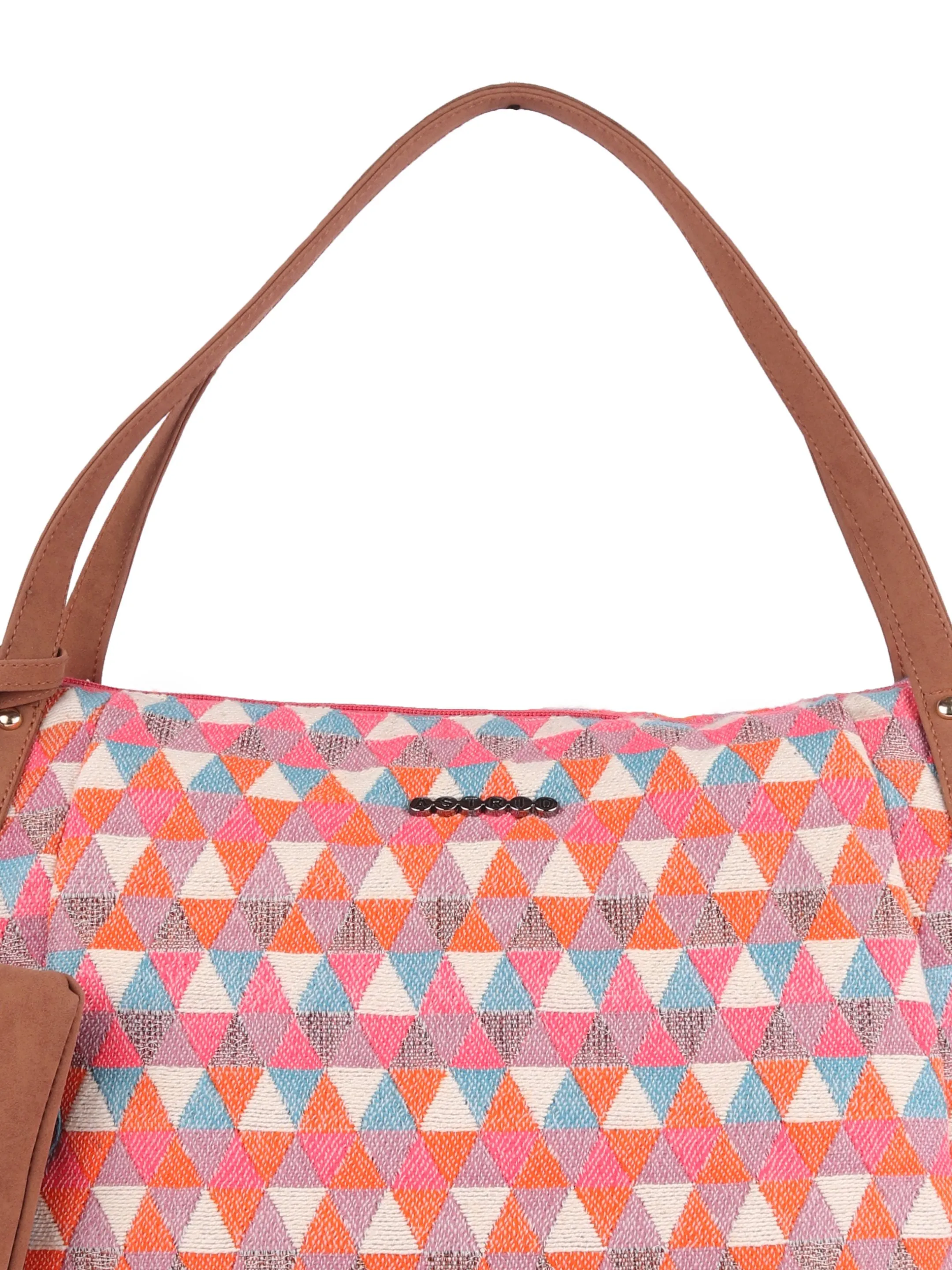 Pink Diamond Textured Tote Bag With Coin Pouch