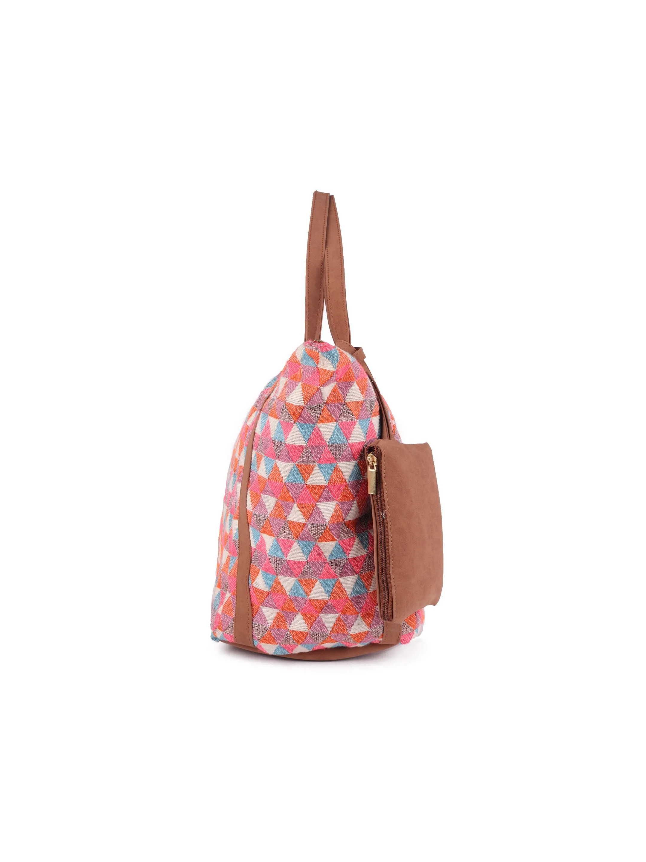 Pink Diamond Textured Tote Bag With Coin Pouch