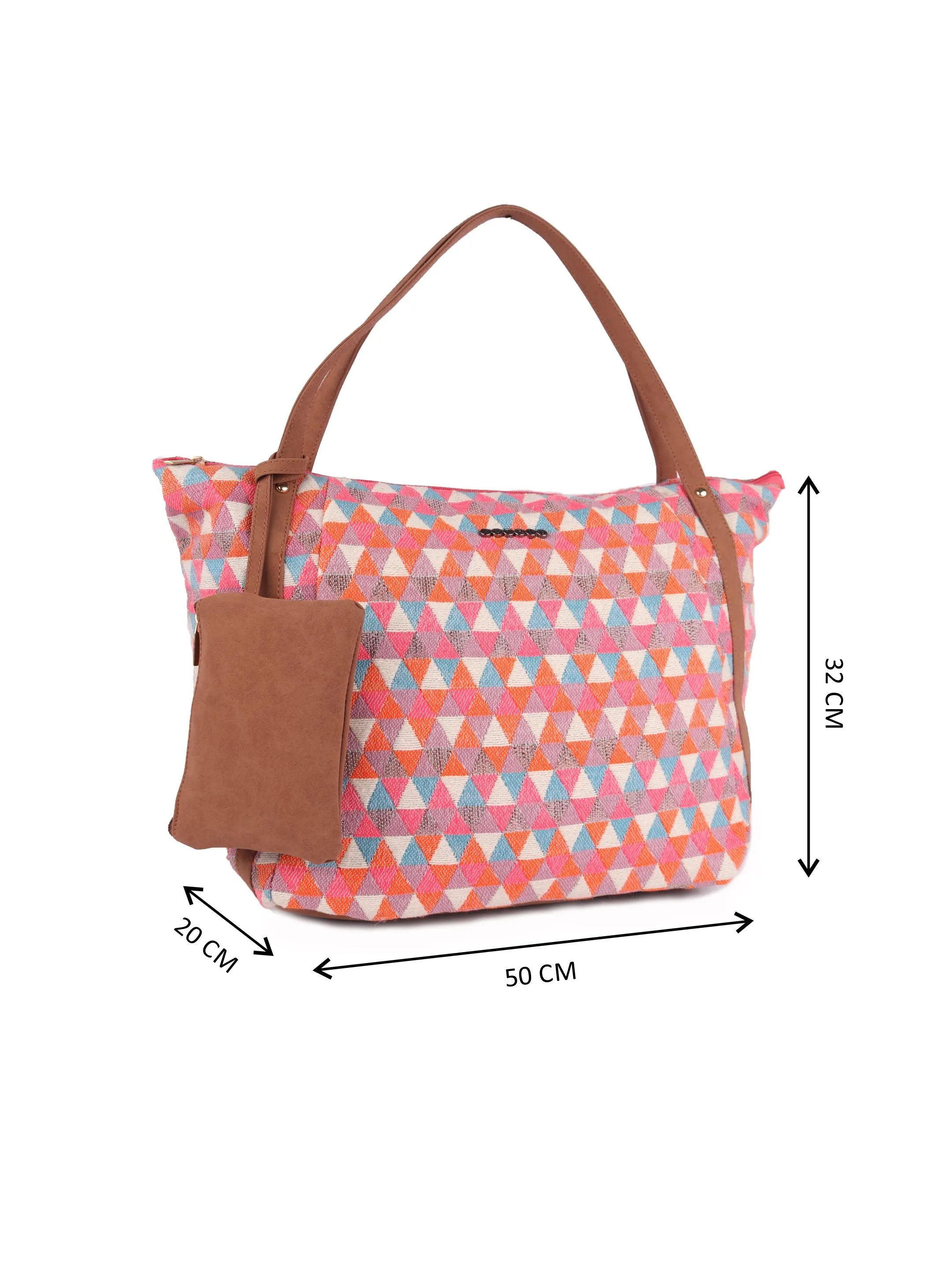 Pink Diamond Textured Tote Bag With Coin Pouch