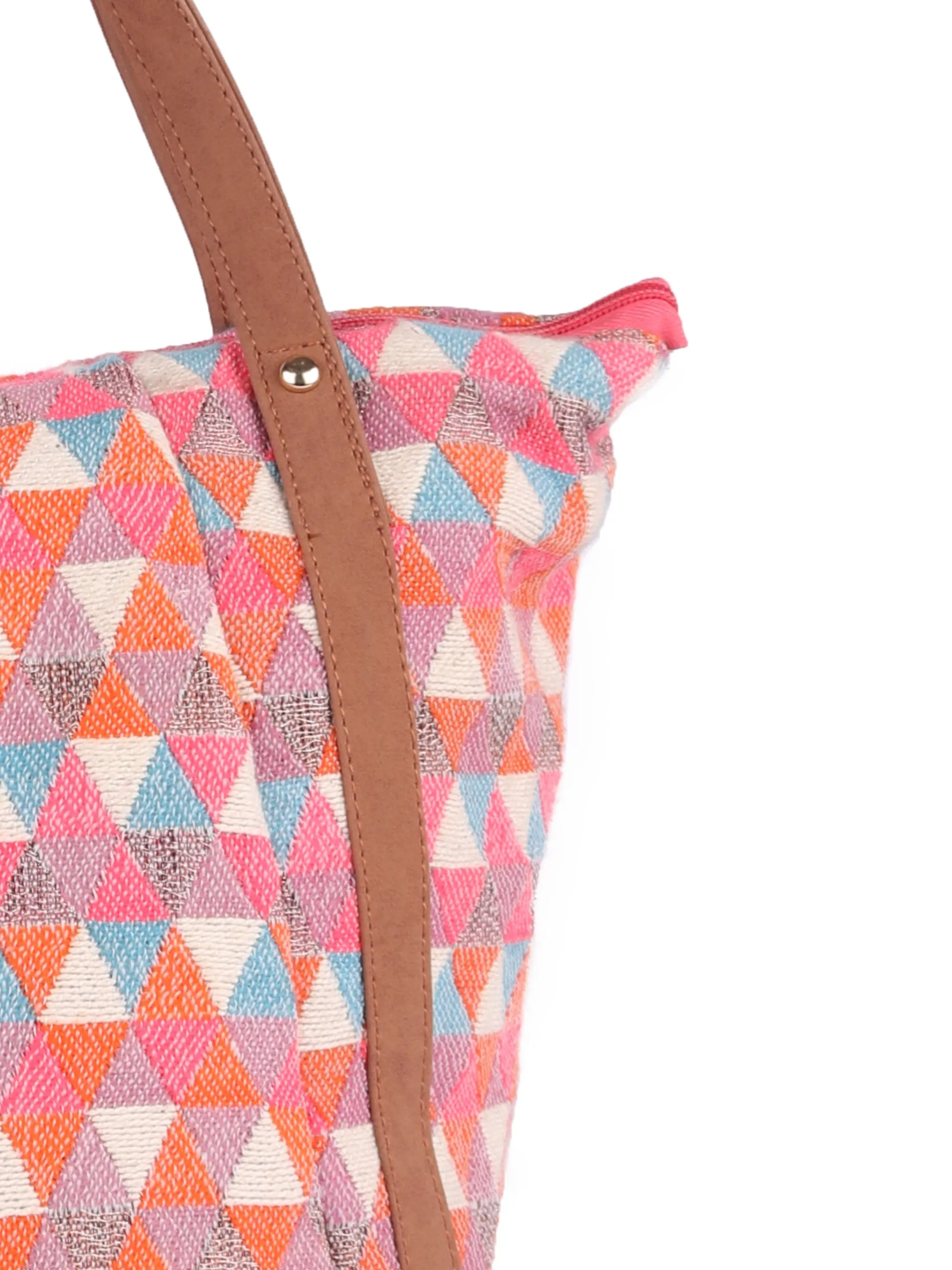 Pink Diamond Textured Tote Bag With Coin Pouch