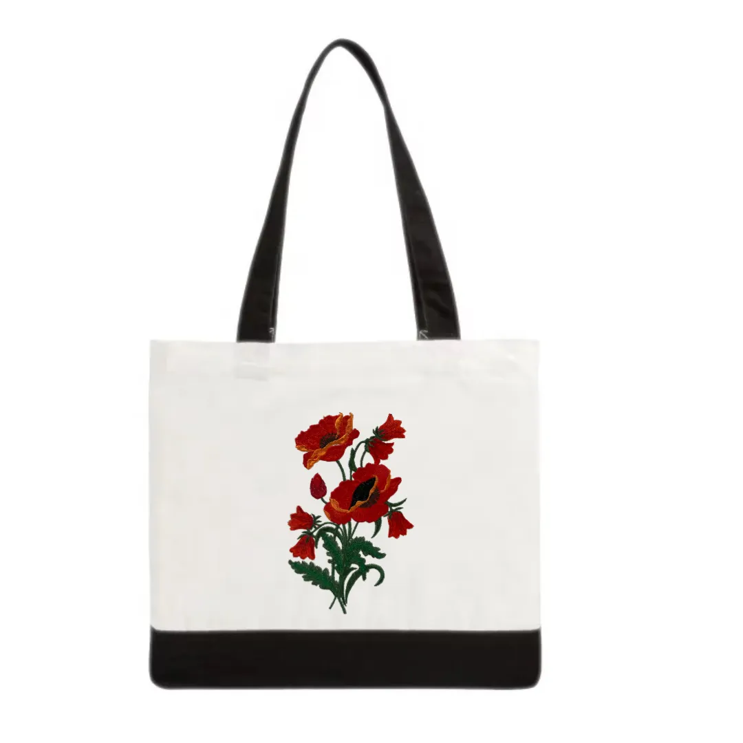 Poppies Embroidered Cotton Canvas Market Bag. Choice of 5 different bags