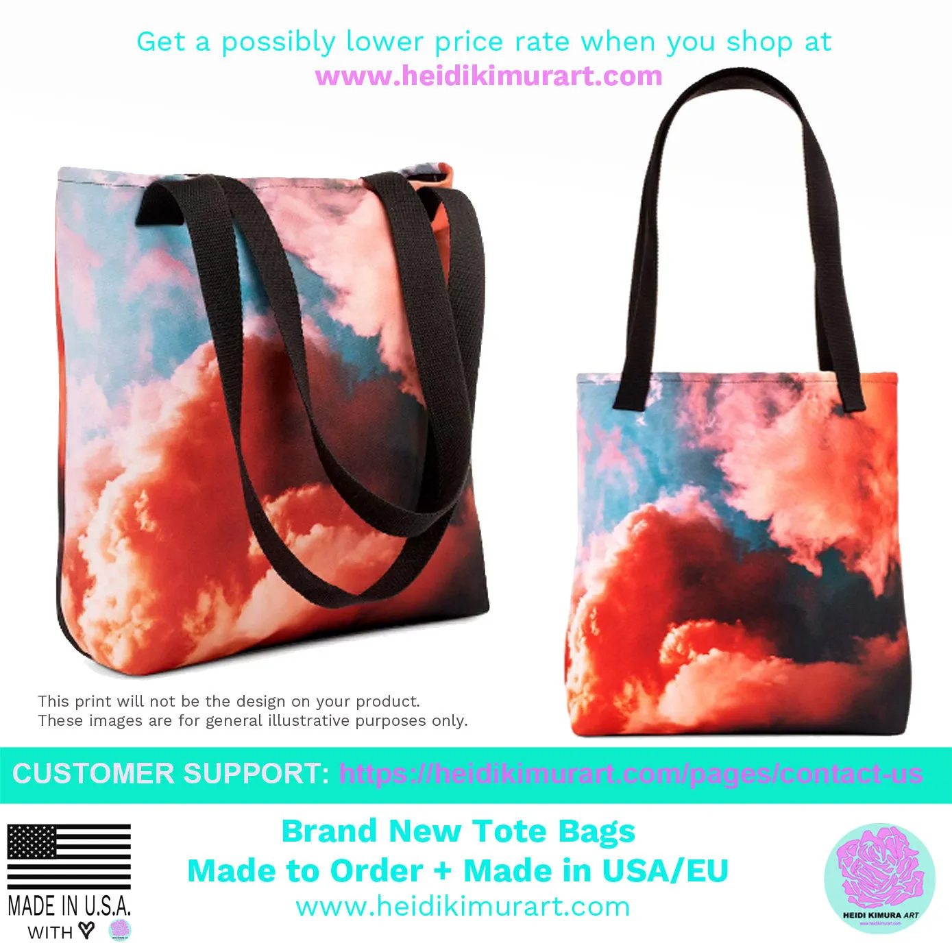 Rainbow Tote, Ombre Print Gay Pride Designer 15"x15" Square Shopping Tote Bag- Made in USA/EU