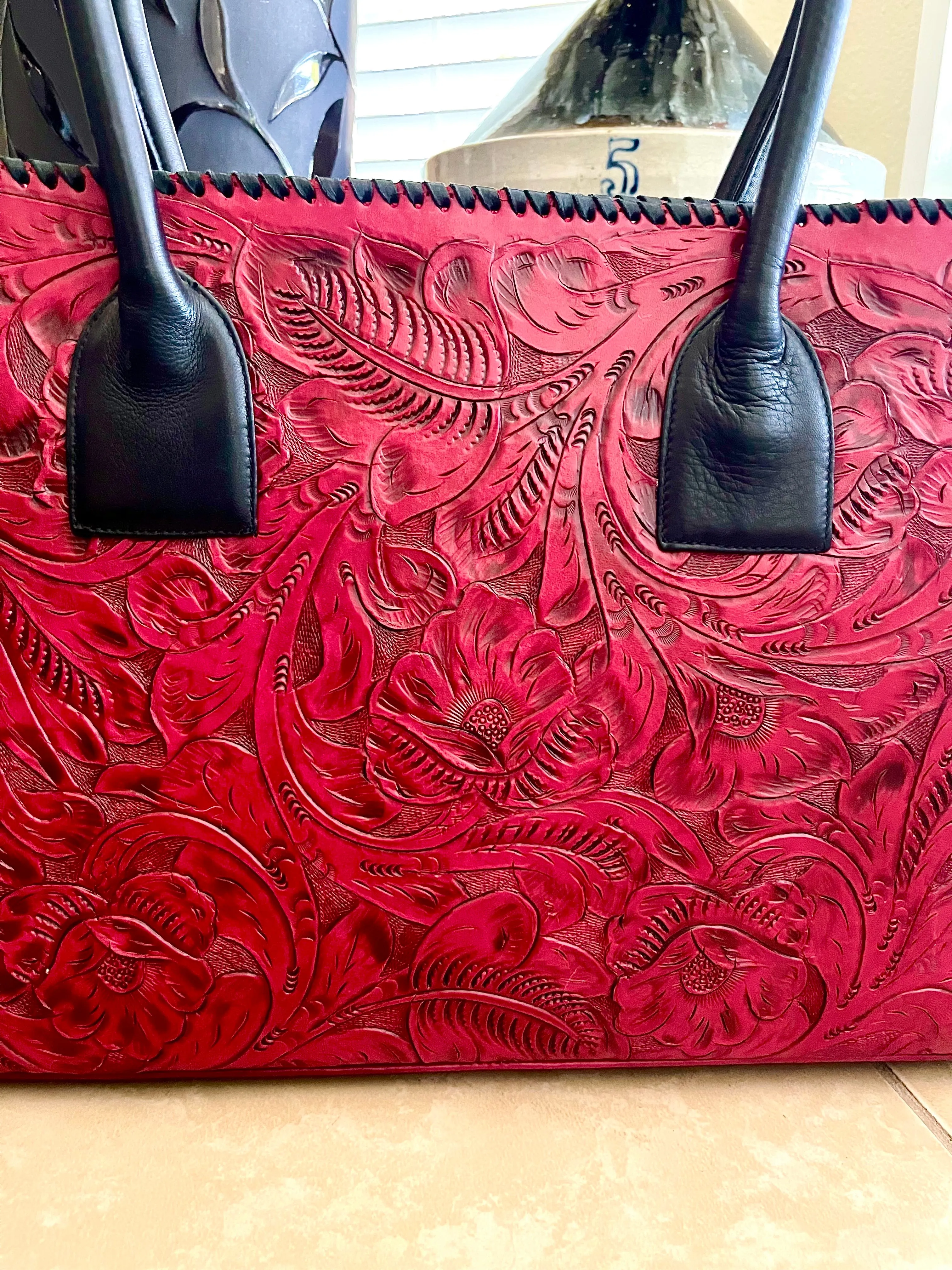 Red Tooled Classic Structured Bag