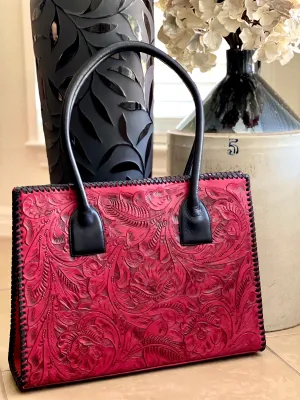 Red Tooled Classic Structured Bag