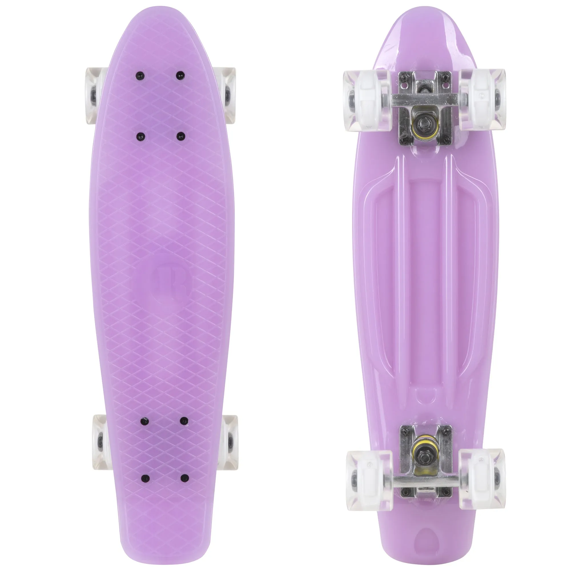 Rekon 22.5" Complete Mini Cruiser Skateboard (Glow in Dark Purple w/ LED Wheels)