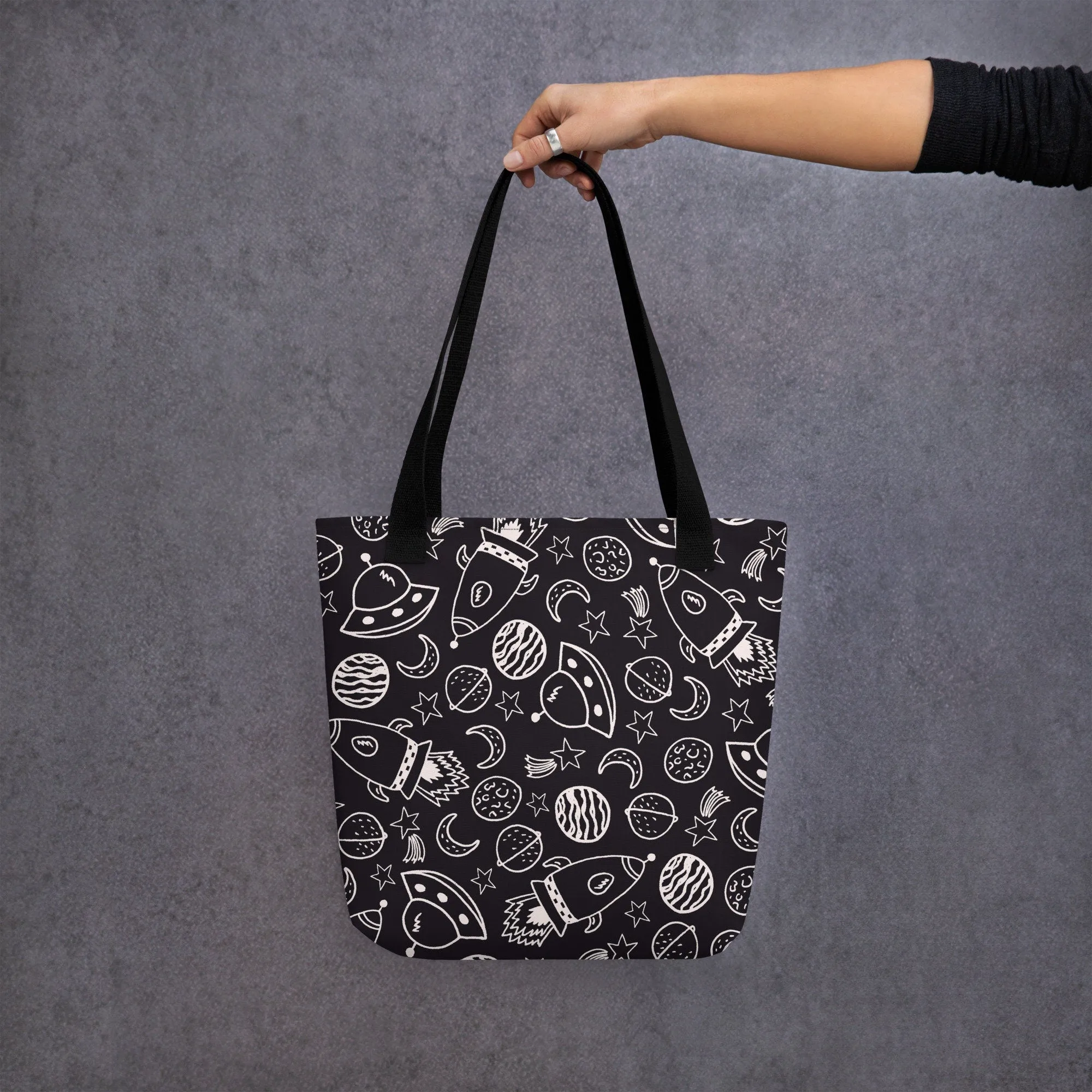 Rocket Ships and Planets Printed Canvas Tote Nag