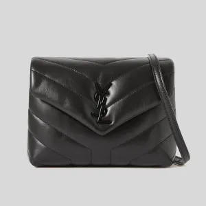 SAINT LAURENT YSL Loulou Toy Strap Bag In Quilted "Y" Leather Black on Black 678401