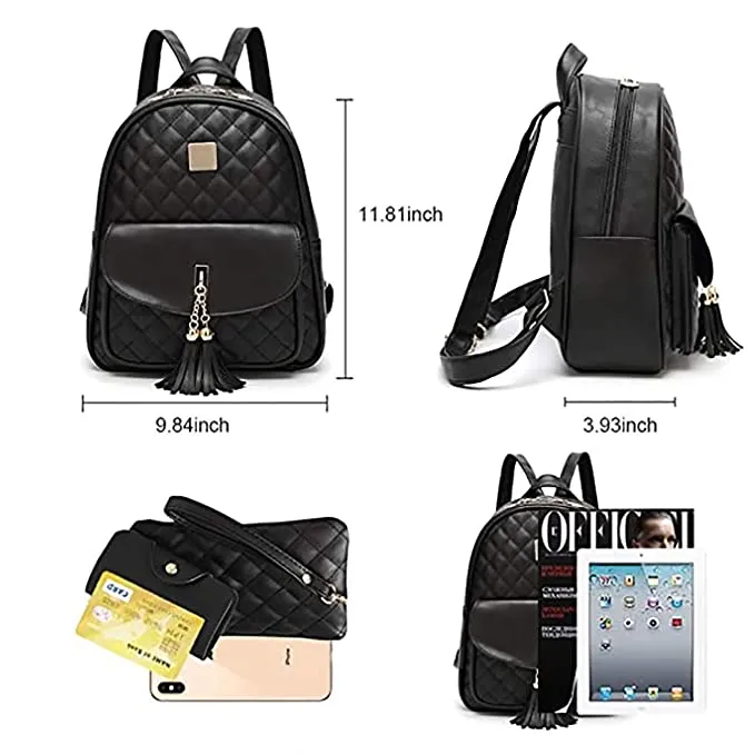 SaleBox® Fashion Girls 3-PCS Fashion Cute Stylish Leather Backpack & Sling Bag Set for Women, School & College Girls/ Leather Bagpack Set for Women(Flower)