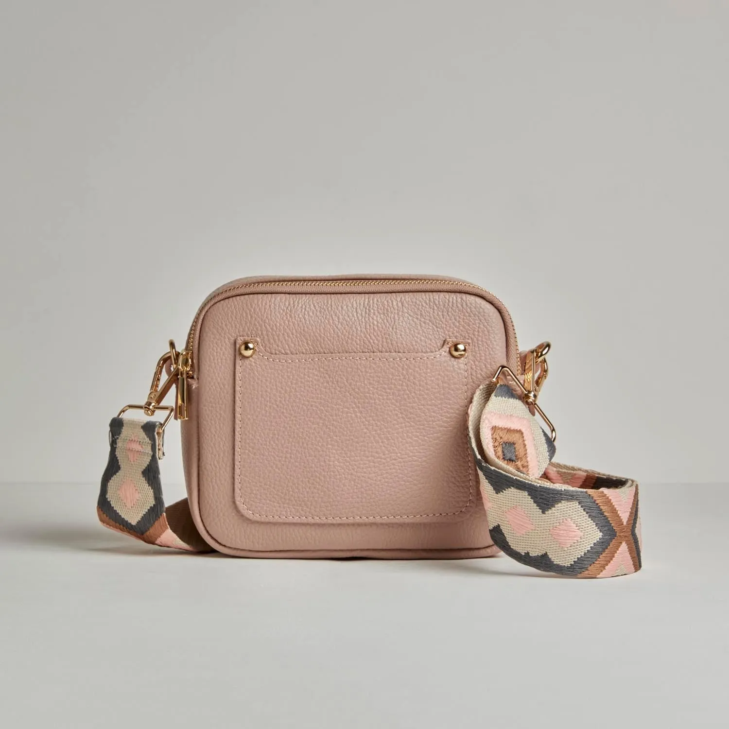 Sienna Crossbody Bag in Blush with Pastel Bohemian Strap